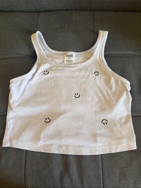 PINK Victoria's Secret White Ribbed Smile Tank Top